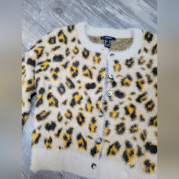 Cheetah Forever 21 Button Up Sweater - Picture 2 of 6